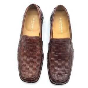 Bruno Magli Woven Loafer Sz 7 M Men's Brown Leather Slip On Shoe